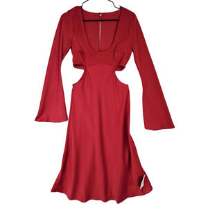 ASOS DESIGN Midi Dress 4 Womens Cherry Red Side Cut Outs Valentines Day NEW‎